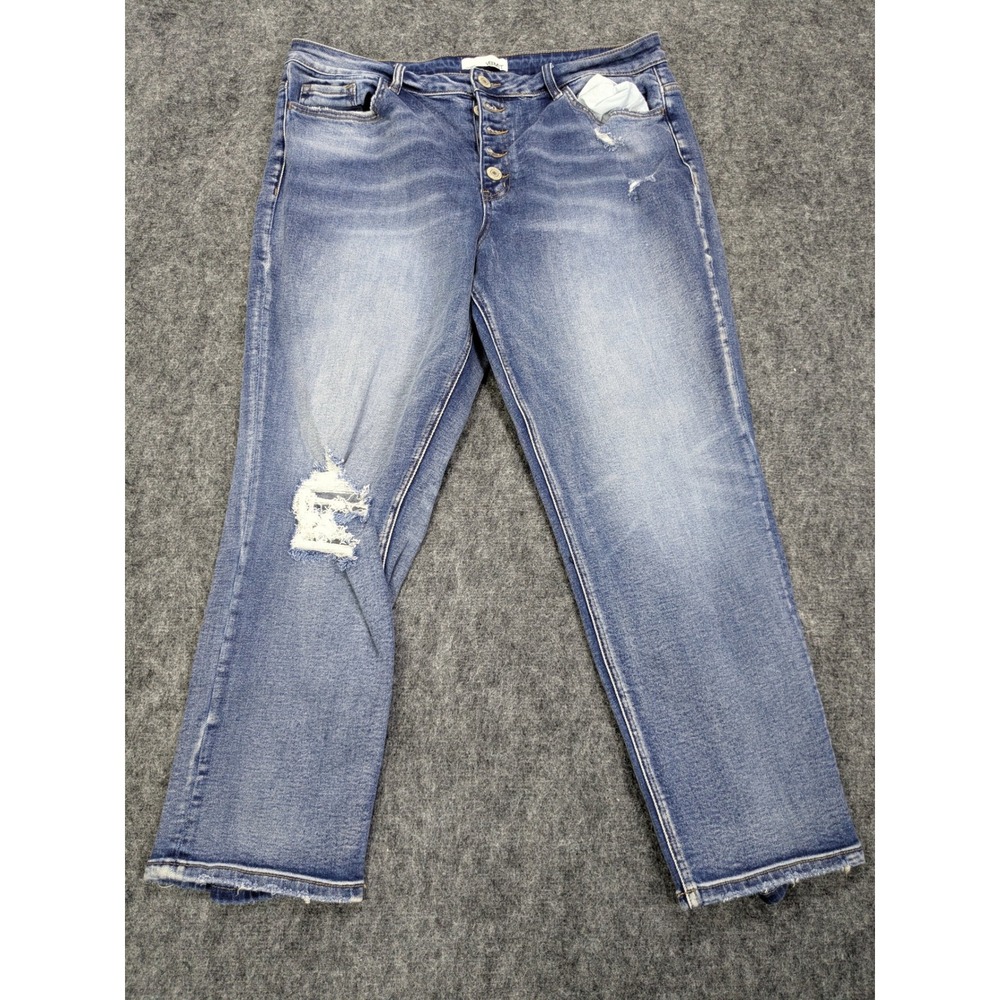 Vervet Los Angeles Distressed High Rise Straight Leg Jeans Blue Button Fly